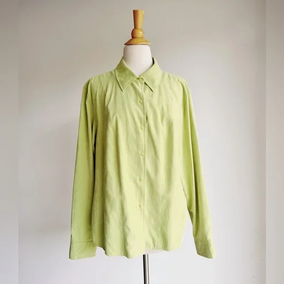 TALBOTS Vintage Lime Green Faux Suede Shirt Jacket Button Down XL Vintage - Picture 2 of 6